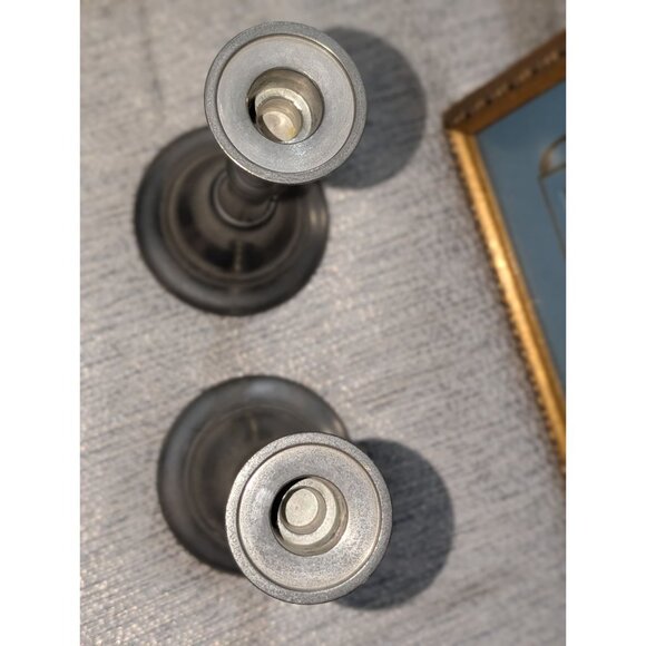 Royal Holland Pewter KDM Candlesticks Pair Made In Portugal By Daalderop 8" Tall - Picture 4 of 12